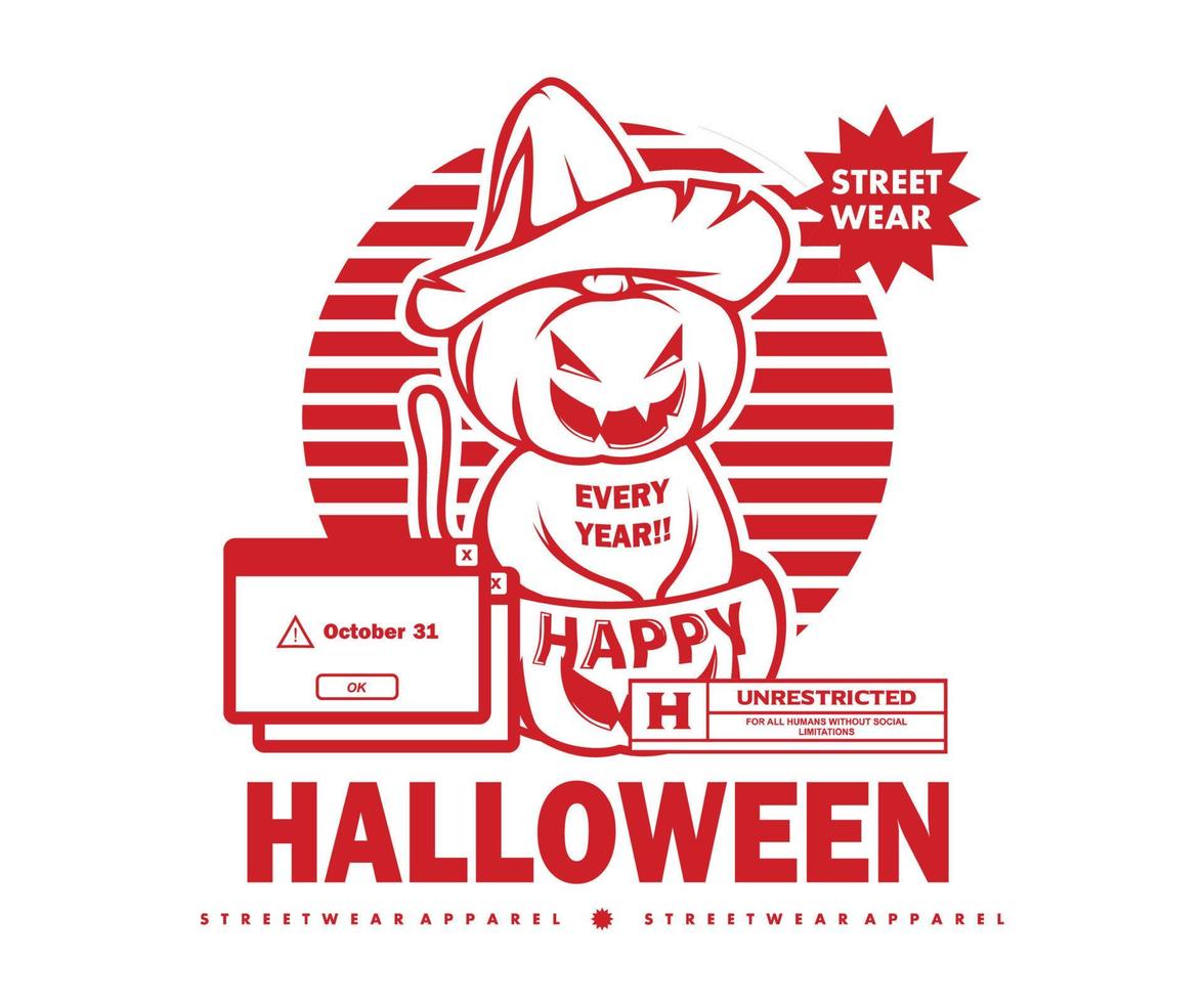 diseño gráfico de celebración de halloween para ropa de calle de camisetas y estilo urbano vector