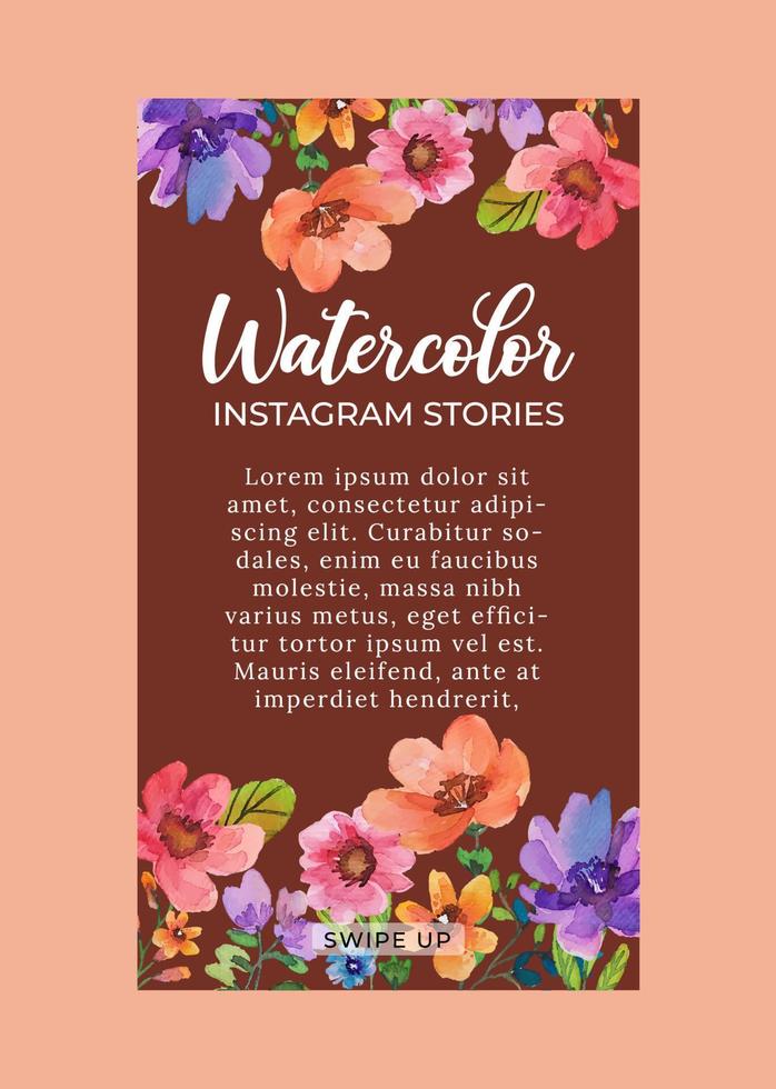social media template with watercolor flower elements vector