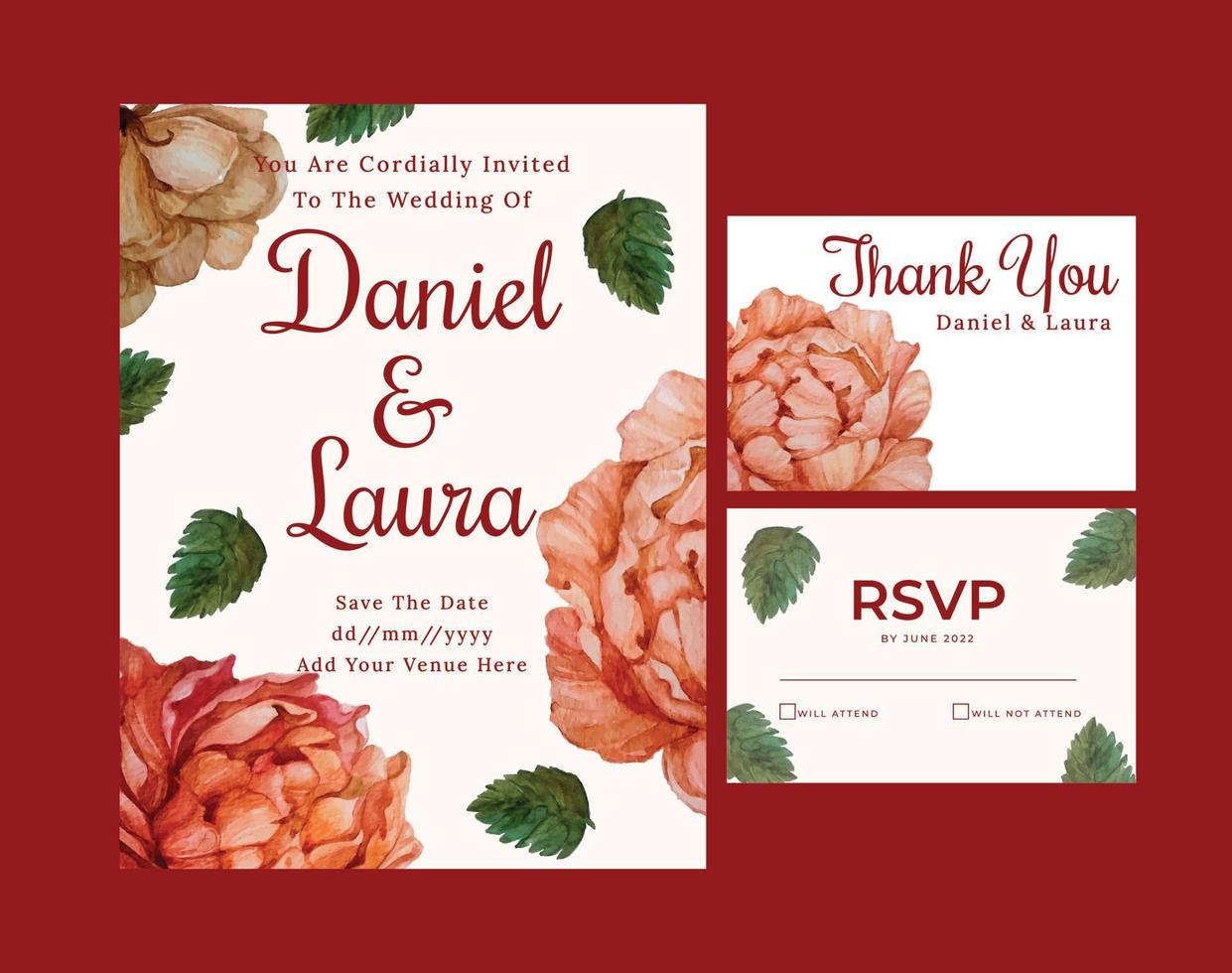 watercolor flower wedding invitation template vector