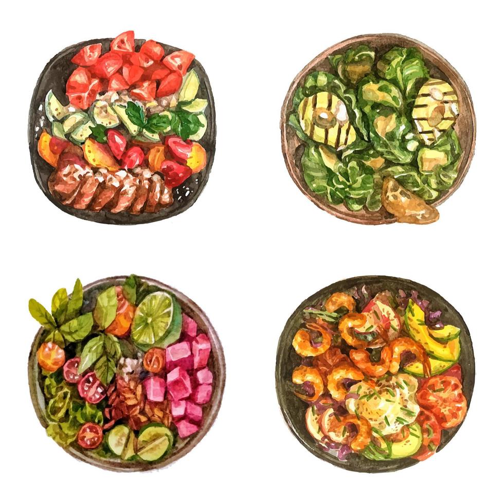 salad watercolor illustration clipart vector