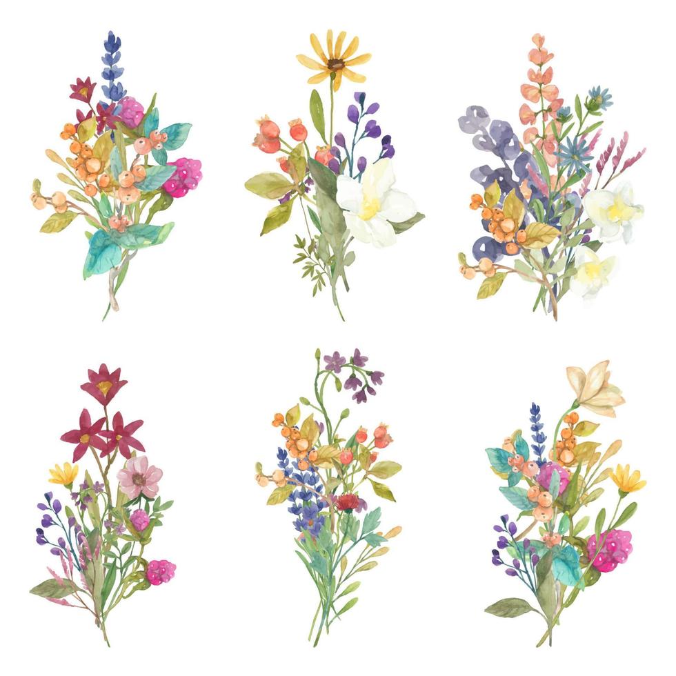 flower bouquet watercolor hand painted vector