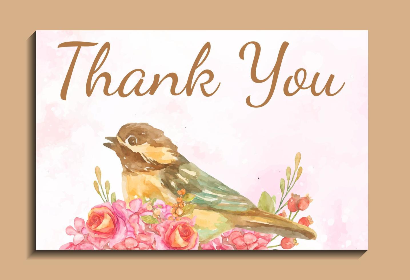 thank you card with watercolor flower template vector
