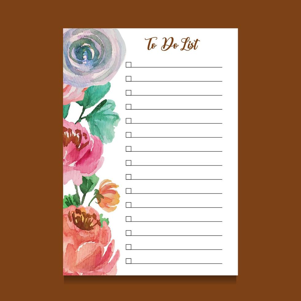 to do list template with watercolor illustration vector