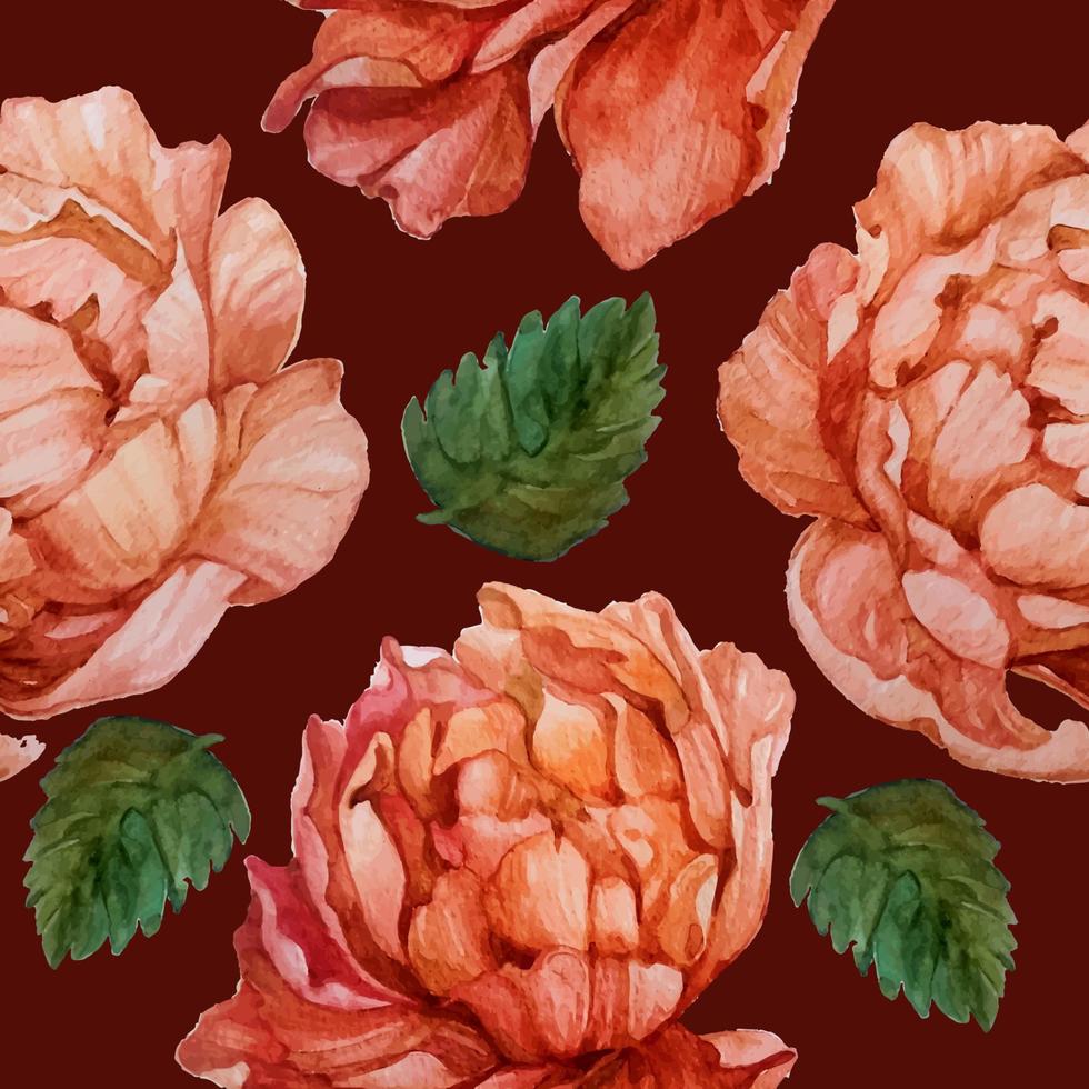 peony watercolor flower seamless pattern vector