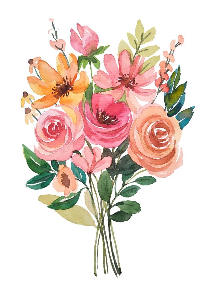 ilustración de ramo de flores de acuarela vector