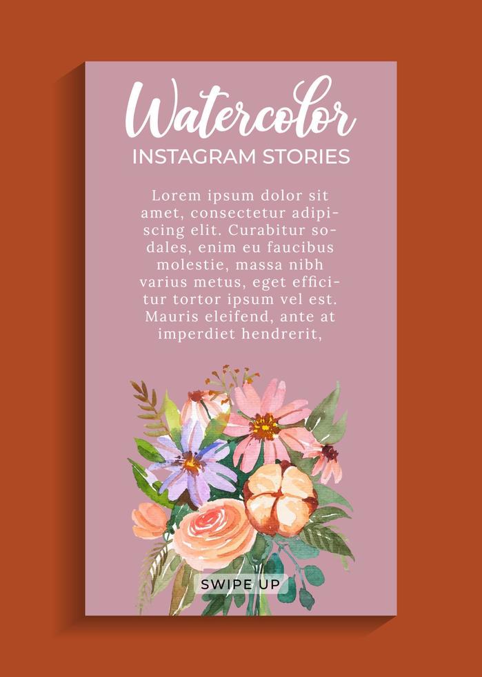 social media template with watercolor flower illustration vector