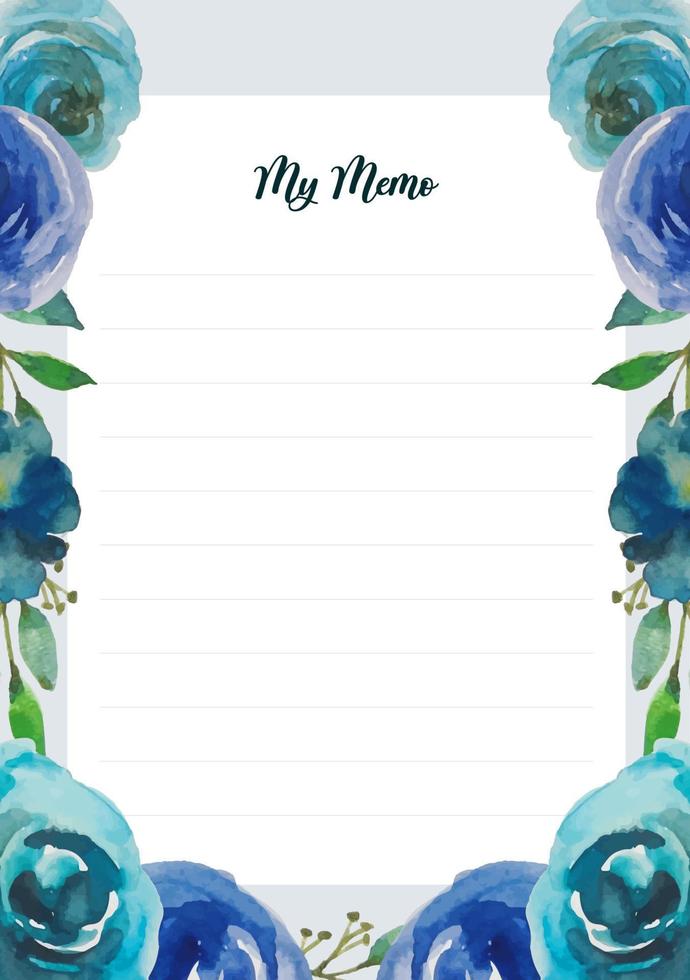 memo template with watercolor flower vector