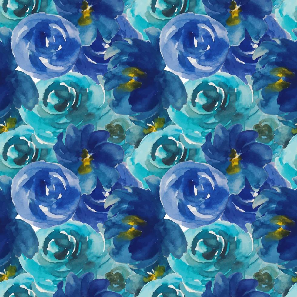 abstract blue rose flower watercolor seamless pattern vector