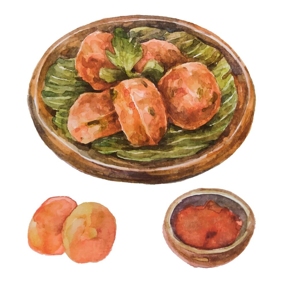 perkedel indonesian food watercolor illustration vector