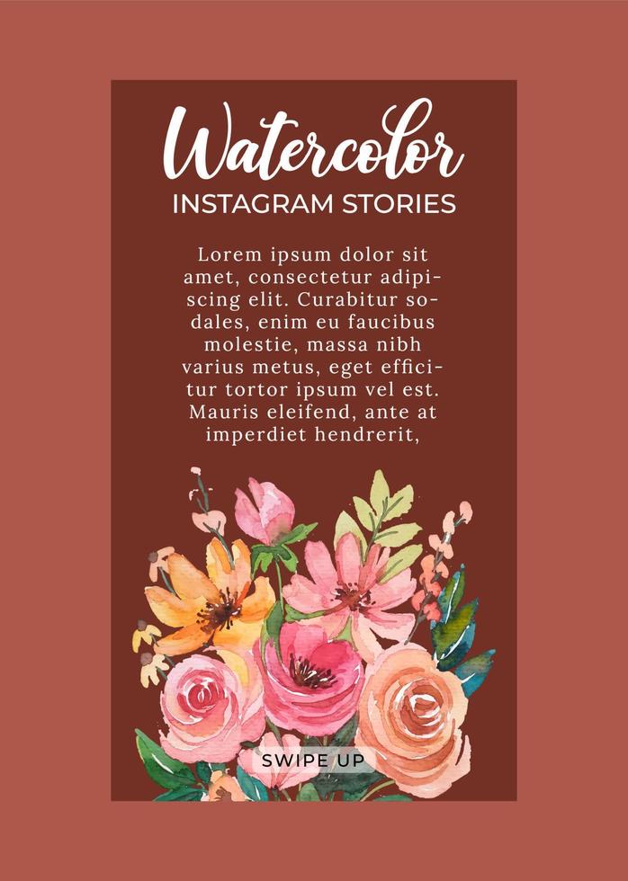 social media template with watercolor flower elements vector