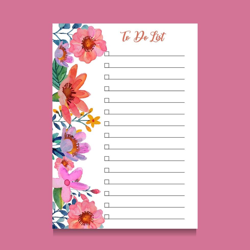 to do list template with watercolor illustration vector