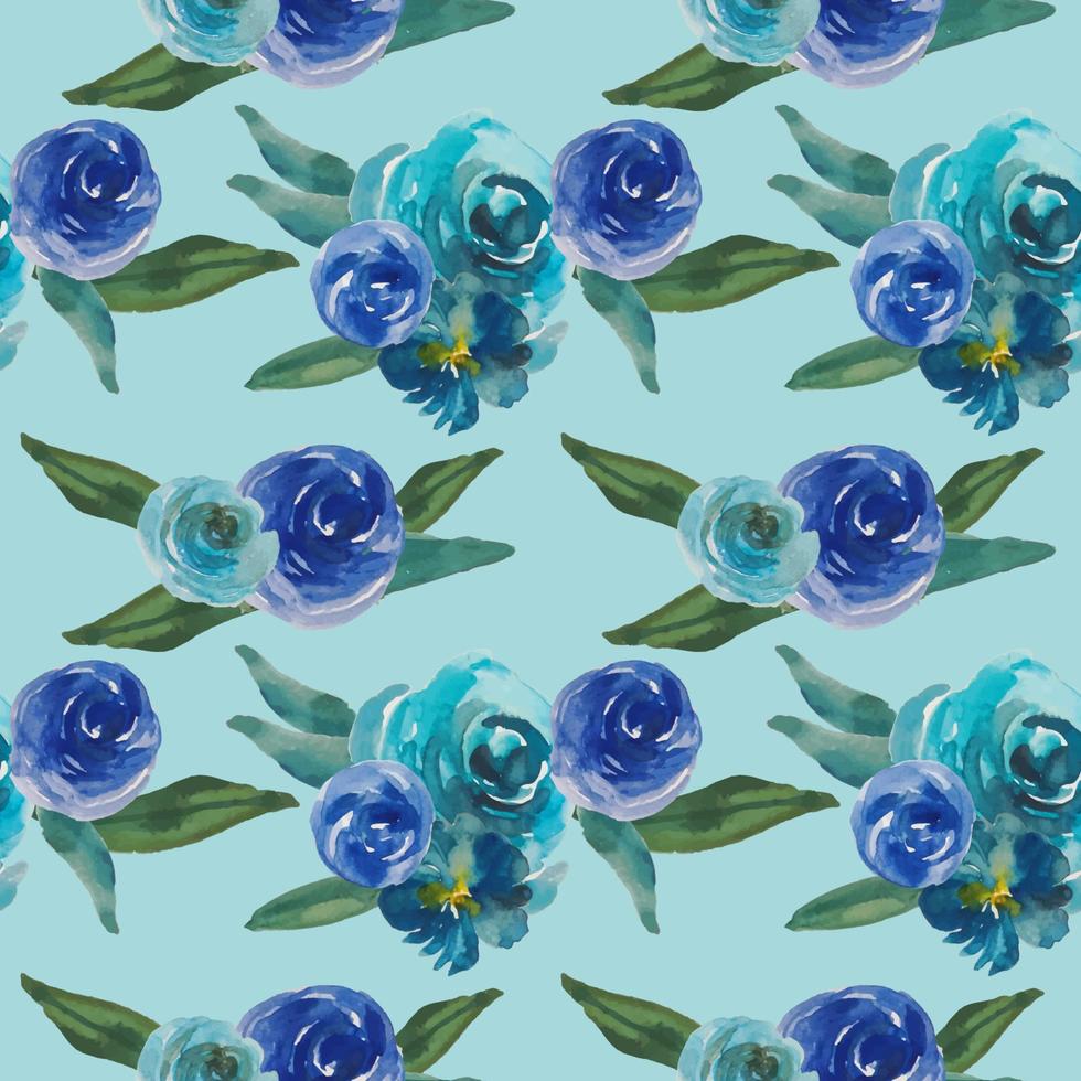 blue rose flower watercolor seamless pattern vector