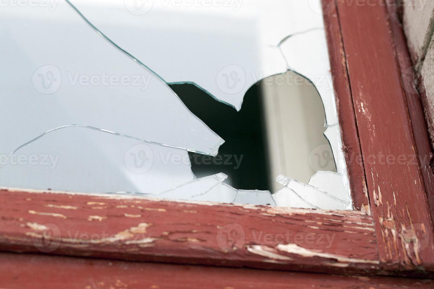 Broken glass, close  up window photo