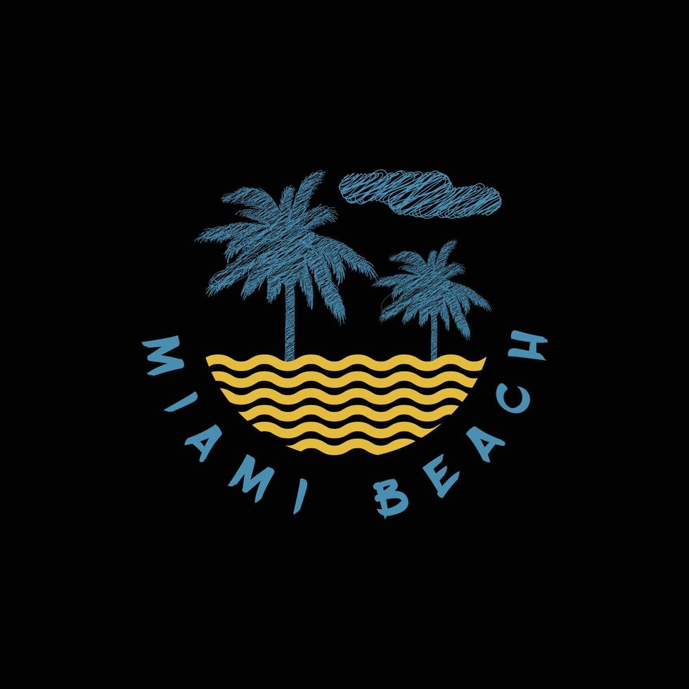 Miami beach illustration typography t shirt design vector