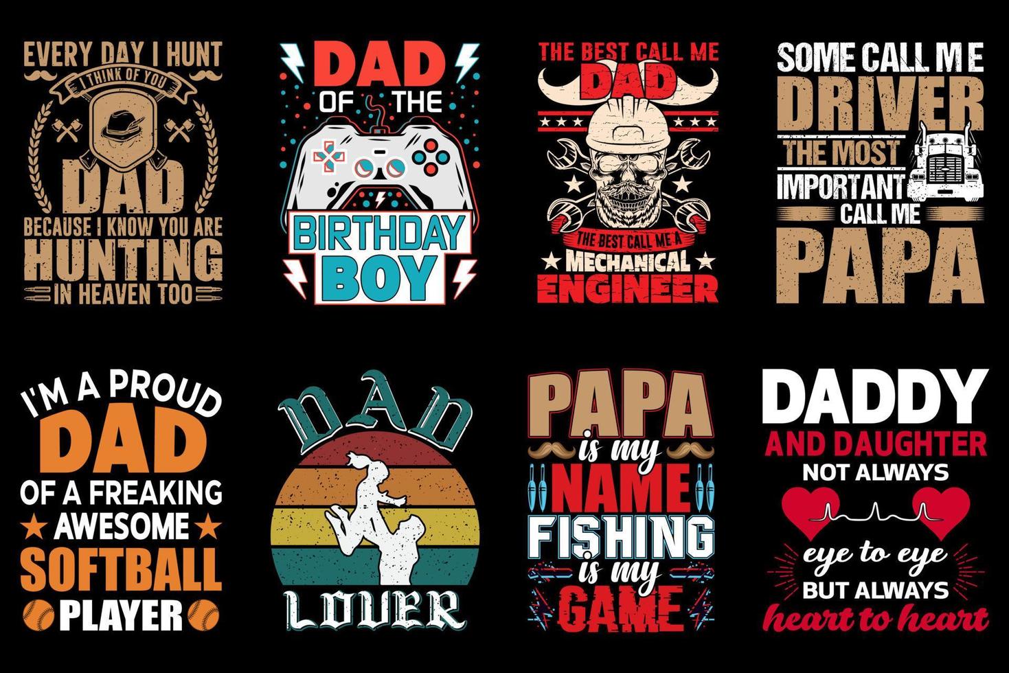 paquete de diseño de camiseta de padre, día del padre, amante de papá vector