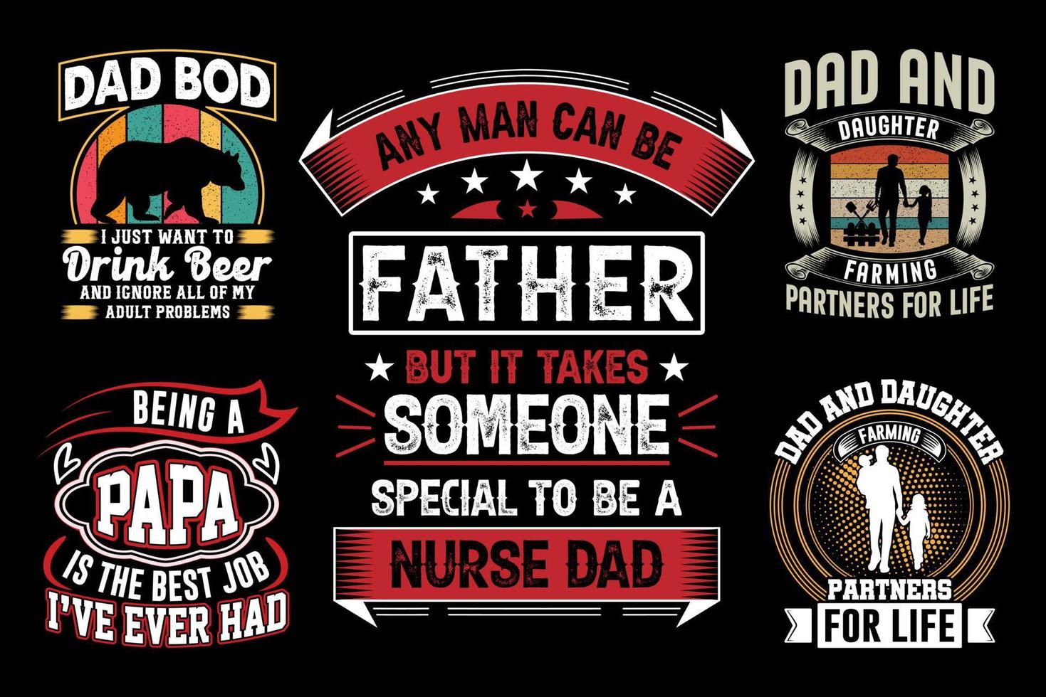 paquete de diseño de camiseta de padre, día del padre, amante de papá vector