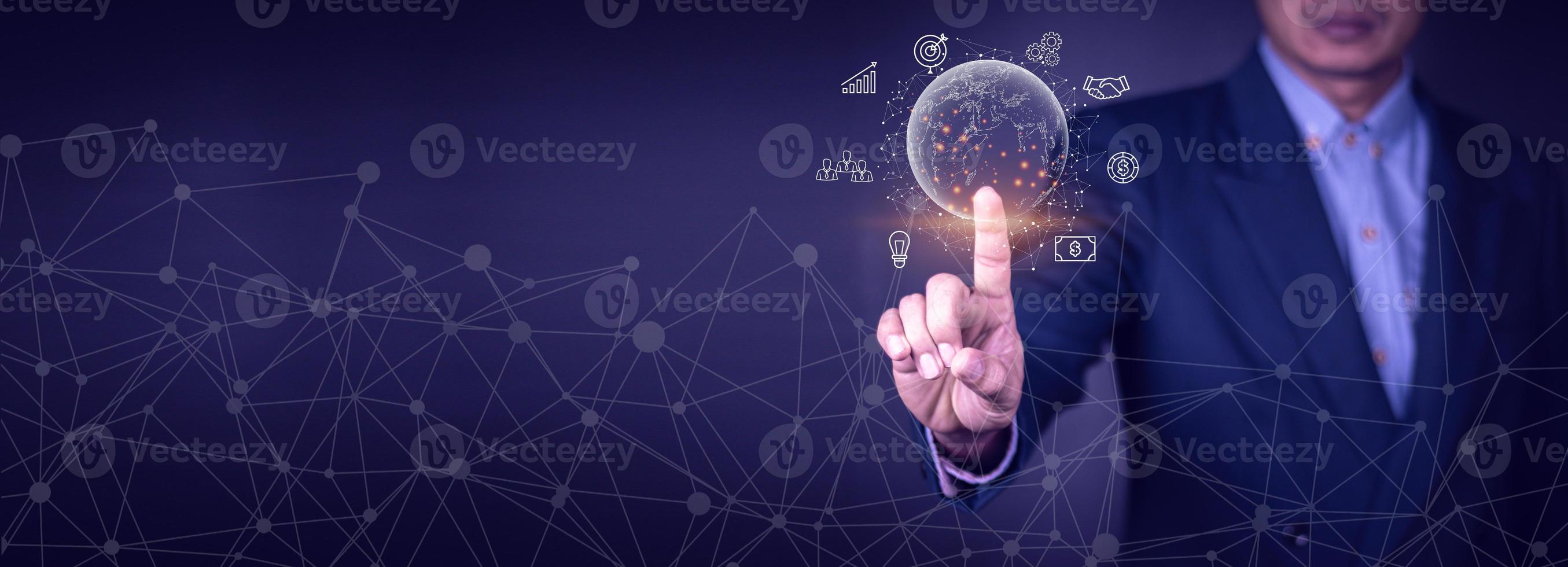 Businessman using mobile smart phone. Business global internet connection application technology and digital marketing, Financial and banking, Digital link tech, big data. photo