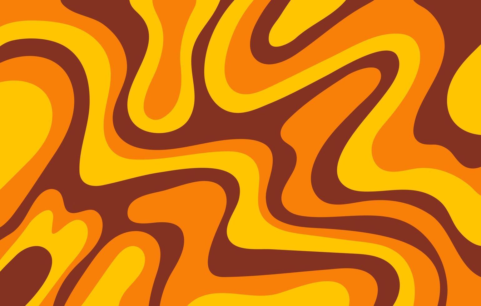 Abstract horizontal background with colorful waves in yellow, orange and brown colors. Trendy vector illustration in style retro 60s, 70s.