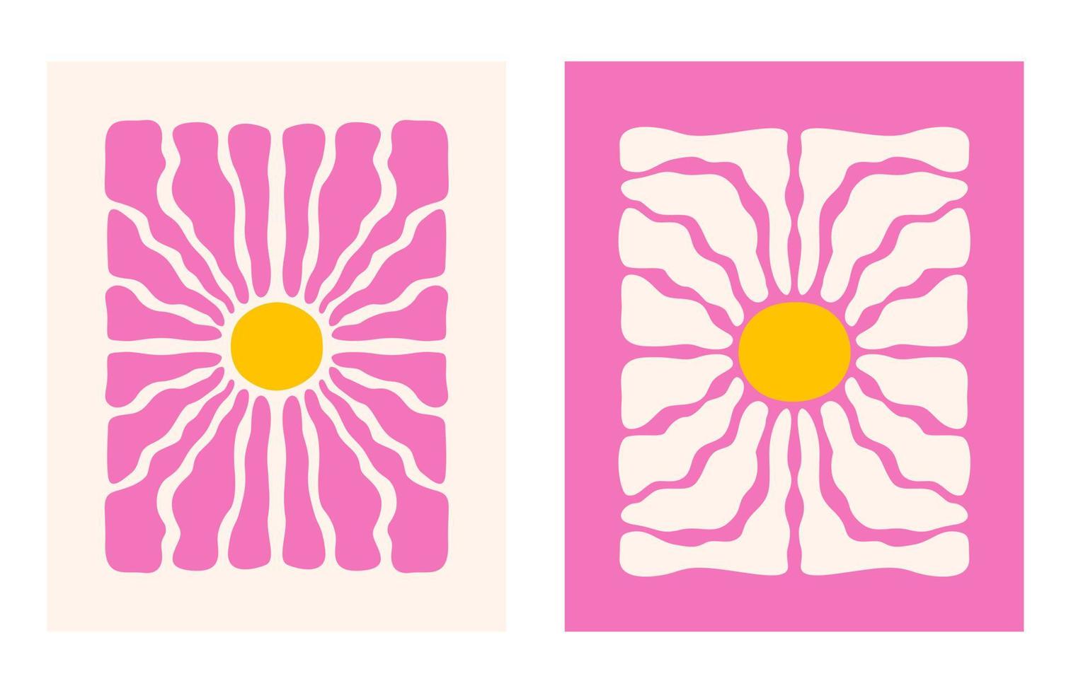afiches florales abstractos con varias flores maravillosas en flor. decoración de arte minimalista ingenua. ilustración de vector dibujado a mano de moda