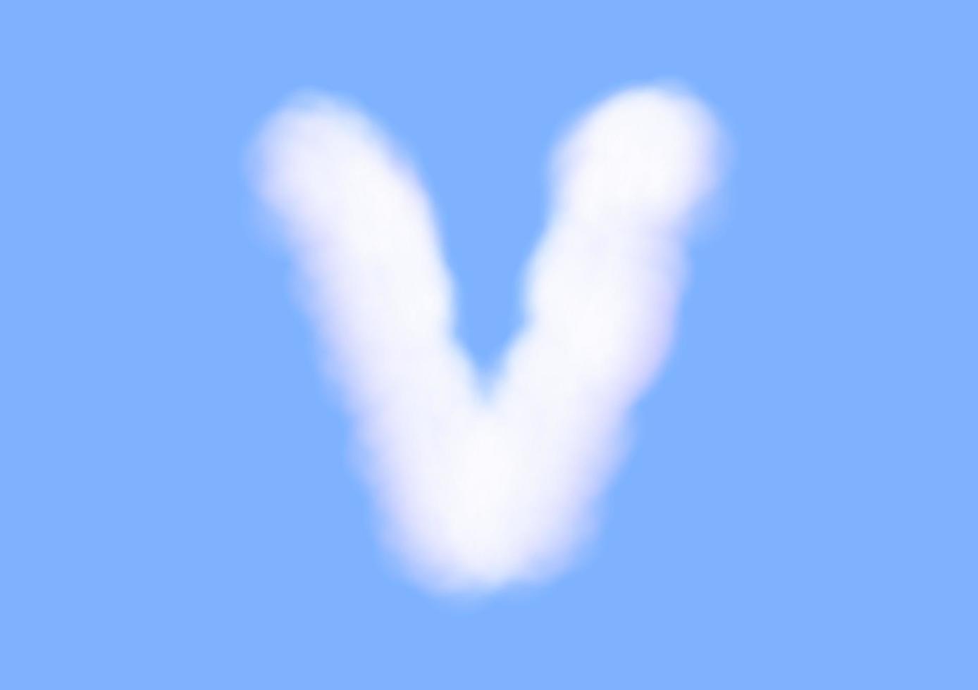 V alphabet font shape in cloud vector on blue sky background
