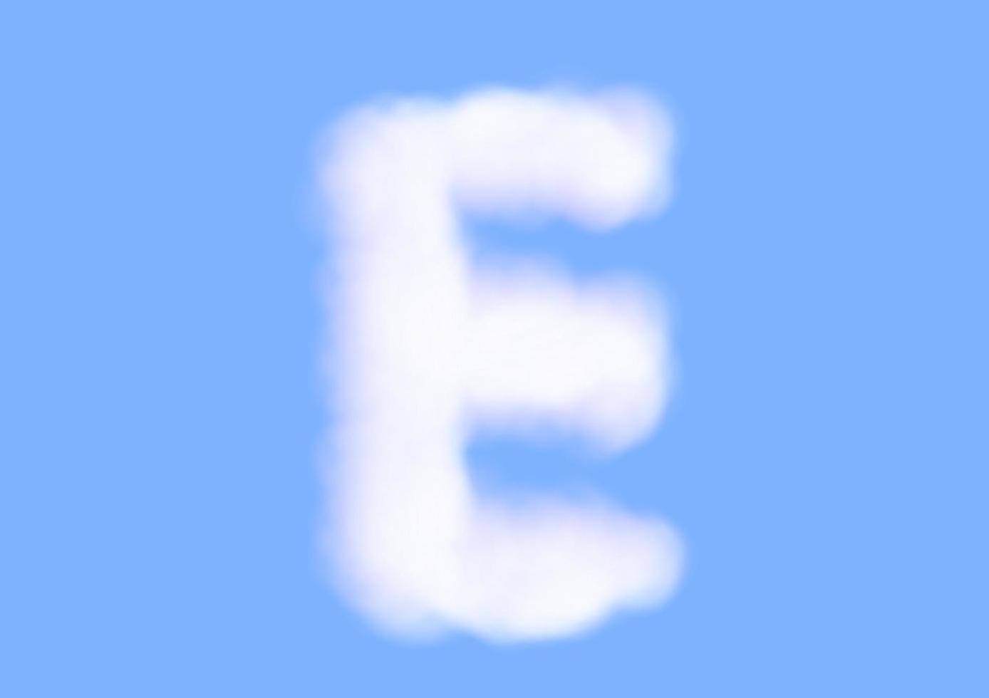 E alphabet font shape in cloud vector on blue sky background