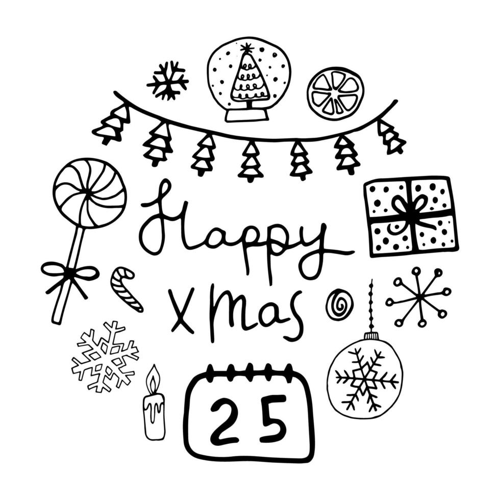 Christmas doodle elements. Simple hand drawn winter illustrations. Christmas card, Happy New Year vector