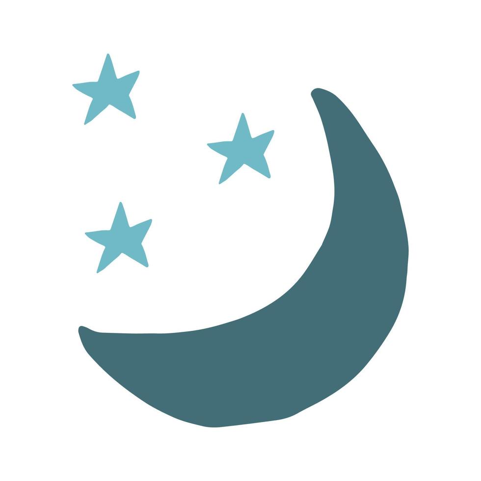 Abstract celestial elements moon and stars in flat, doodle, hand draw style. Simple illustration for design and decoration vector