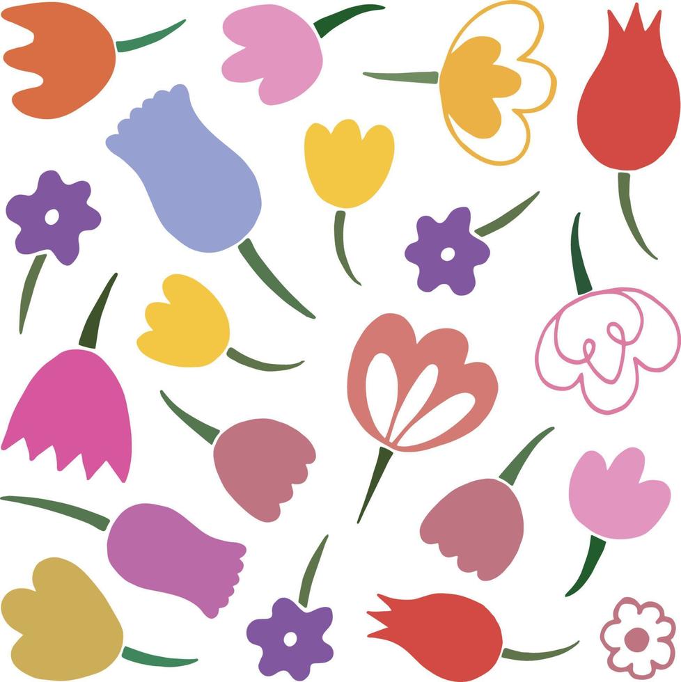 colección de flores y hojas de garabato. para crear papel digital, pegatinas, colorantes vector