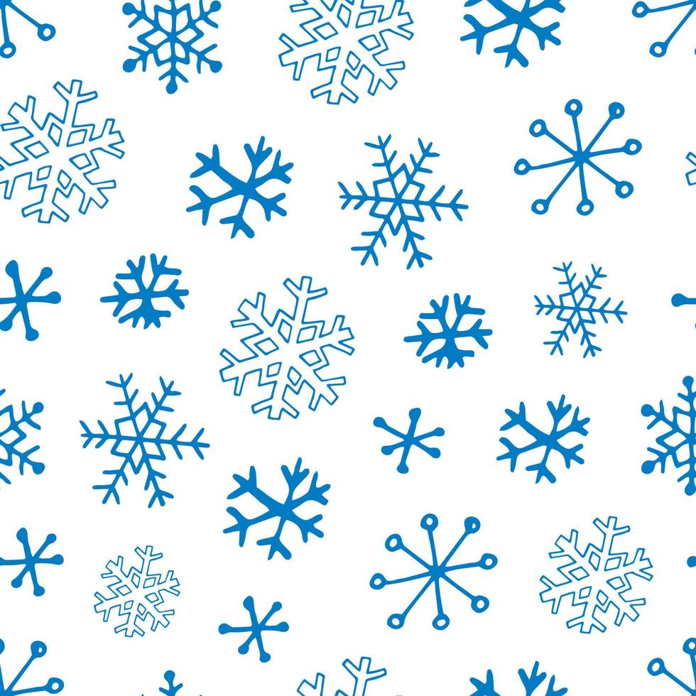 Seamless pattern from snowflakes. Hand-drawn illustrations in line art and doodle style. Creation of design for New Year, winter, Christmas vector