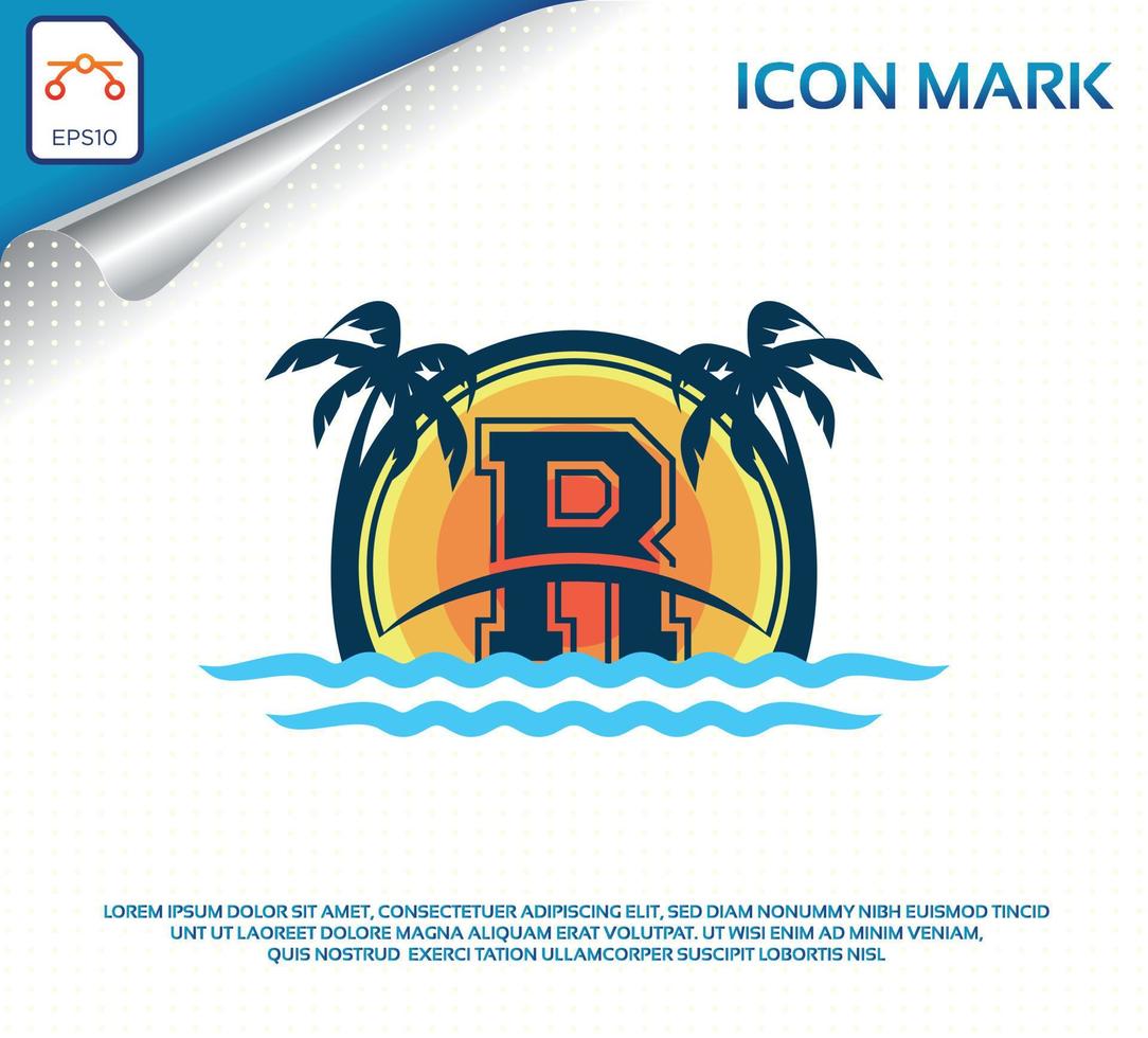 logotipo de playa con vector premium de letra r