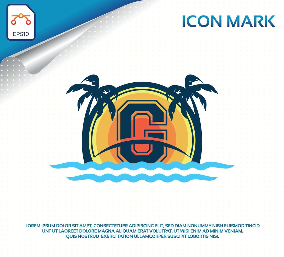 logotipo de playa con vector premium de letra g