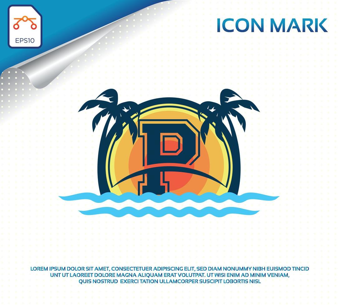 Beach logo with letter p premium vector