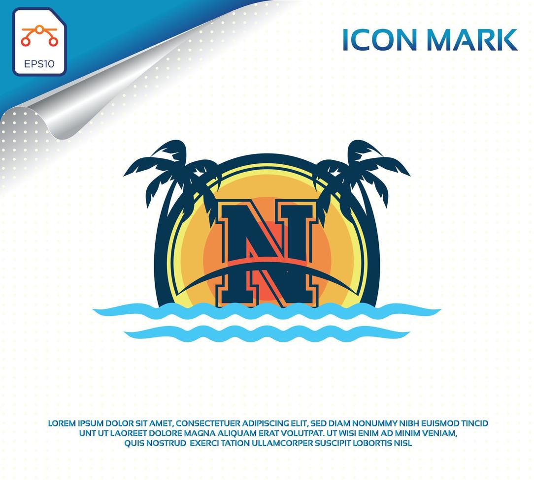 logotipo de playa con vector premium de letra n