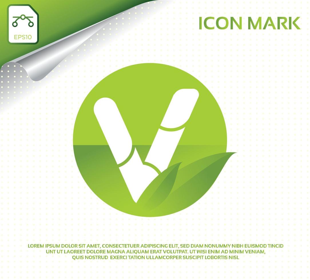 Creative letter v and modern green leaf logo design vector
