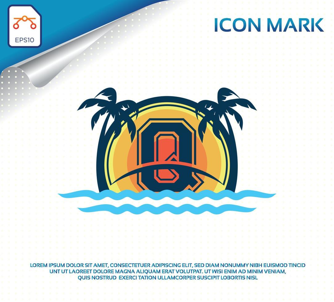 Beach logo with letter q premium vector