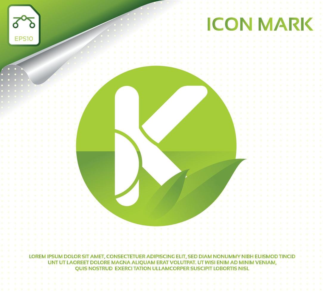 Creative letter k and modern green leaf logo design vector