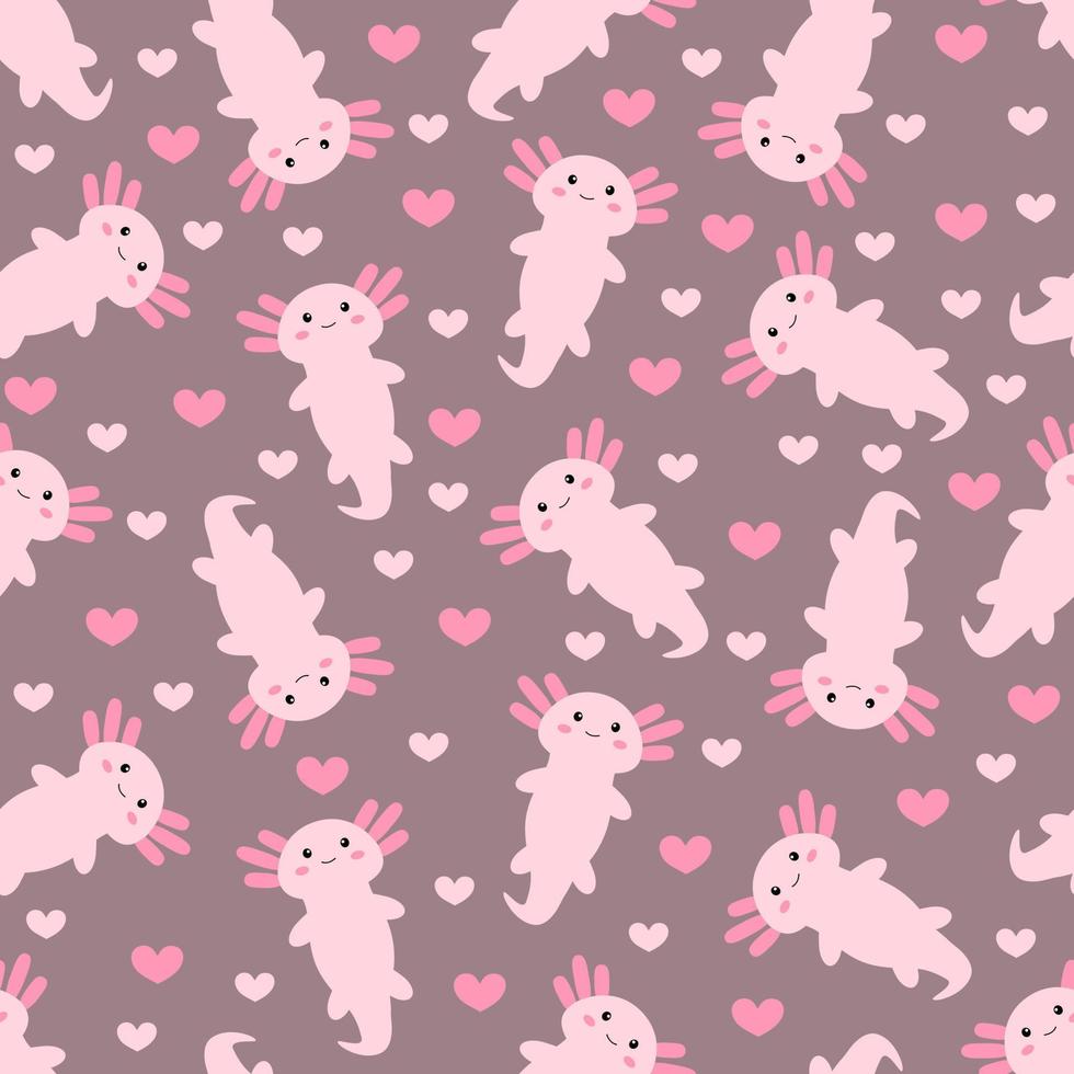 Cute cartoon axolotl. Seamless pattern. vector