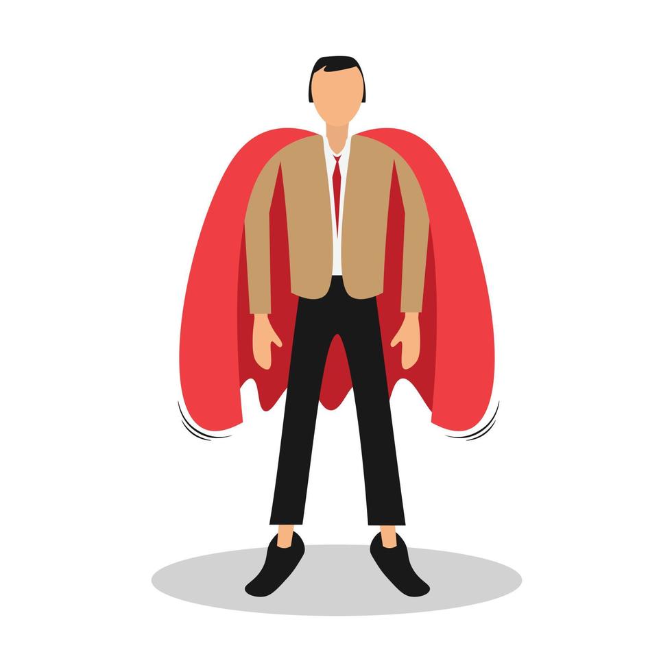 Businessman in the cloak of a superhero. Conceptual vector illustration in flat style. Isolated on background.