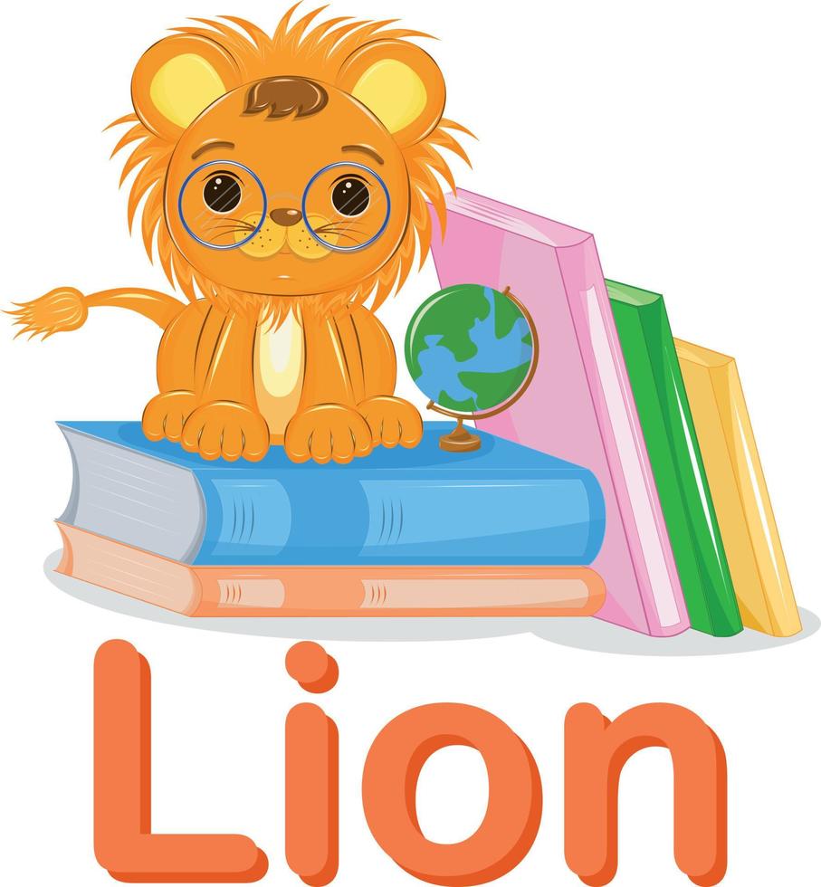 bright children's illustration - smart lion - for printing on any materials. 02 vector