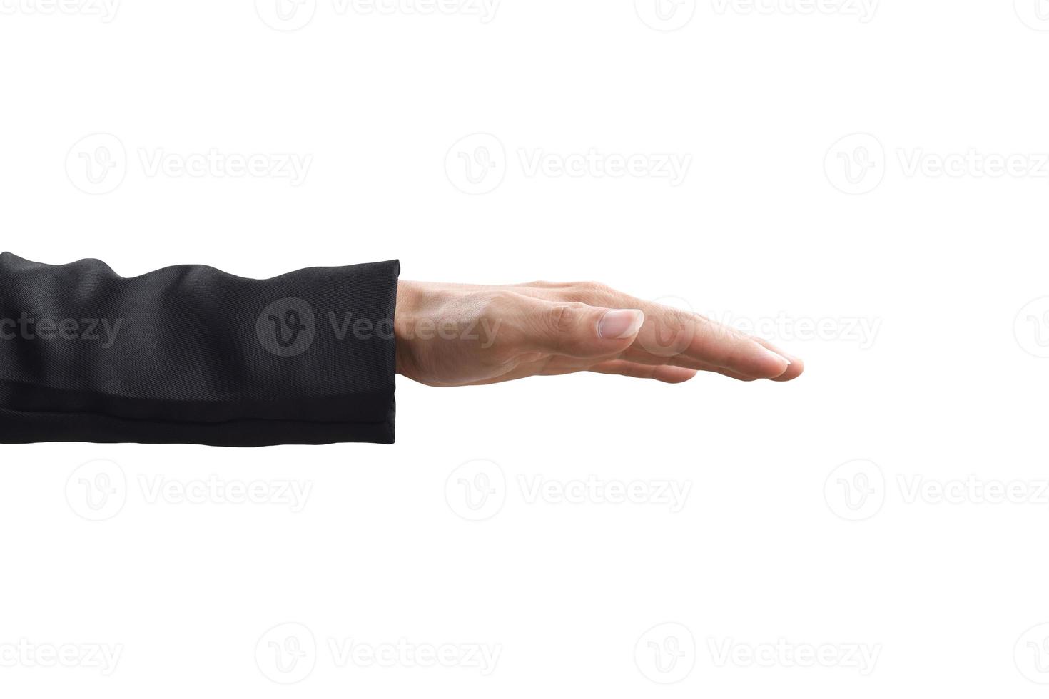 Businessman hand gesture in suit isolated on white background with clipping path. photo