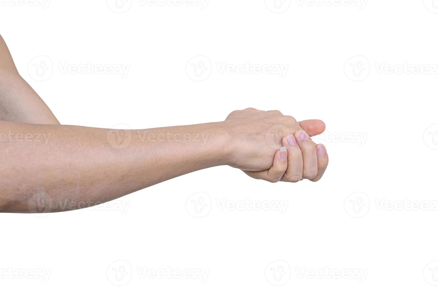 mano con gesto de puño aislado sobre fondo blanco con trazado de recorte. foto