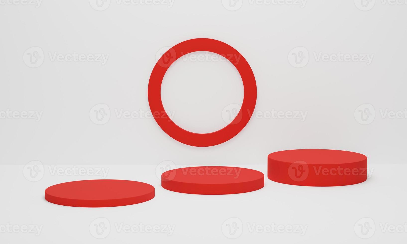 Red cylinder podium on white background. Abstract minimal scene geometric platform. Shaped podium for products display. 3d render, 3d illustration.Red cylinder podium on white background. 3d render photo
