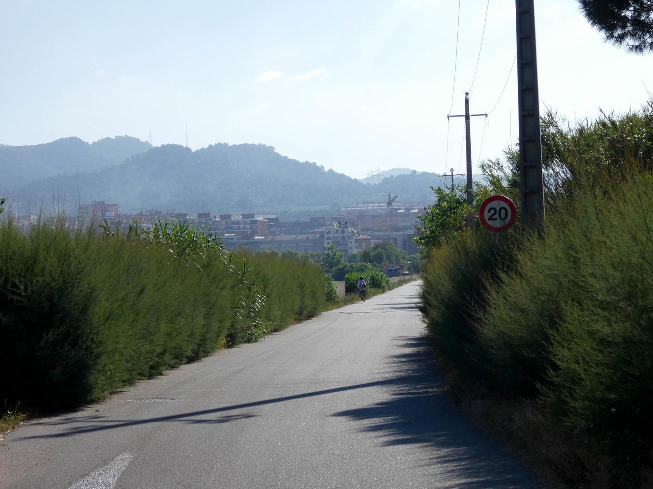 Asphalted rural road with the sun shining on it photo