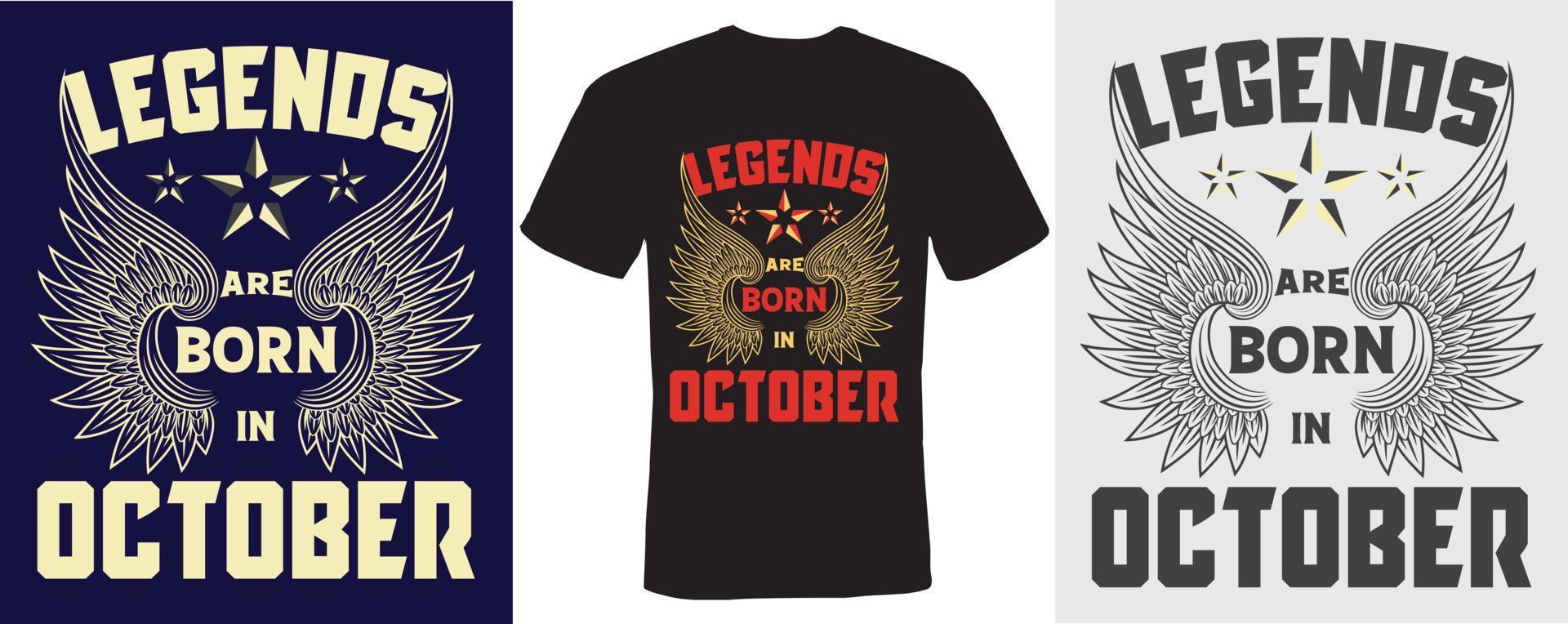 las leyendas nacen en octubre diseño de camiseta para octubre vector