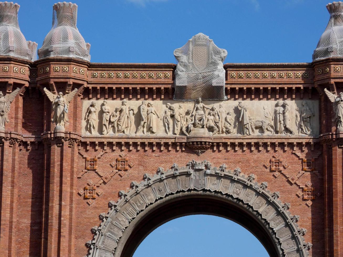 triumphal arch in Barcelona, modern building in red brick photo