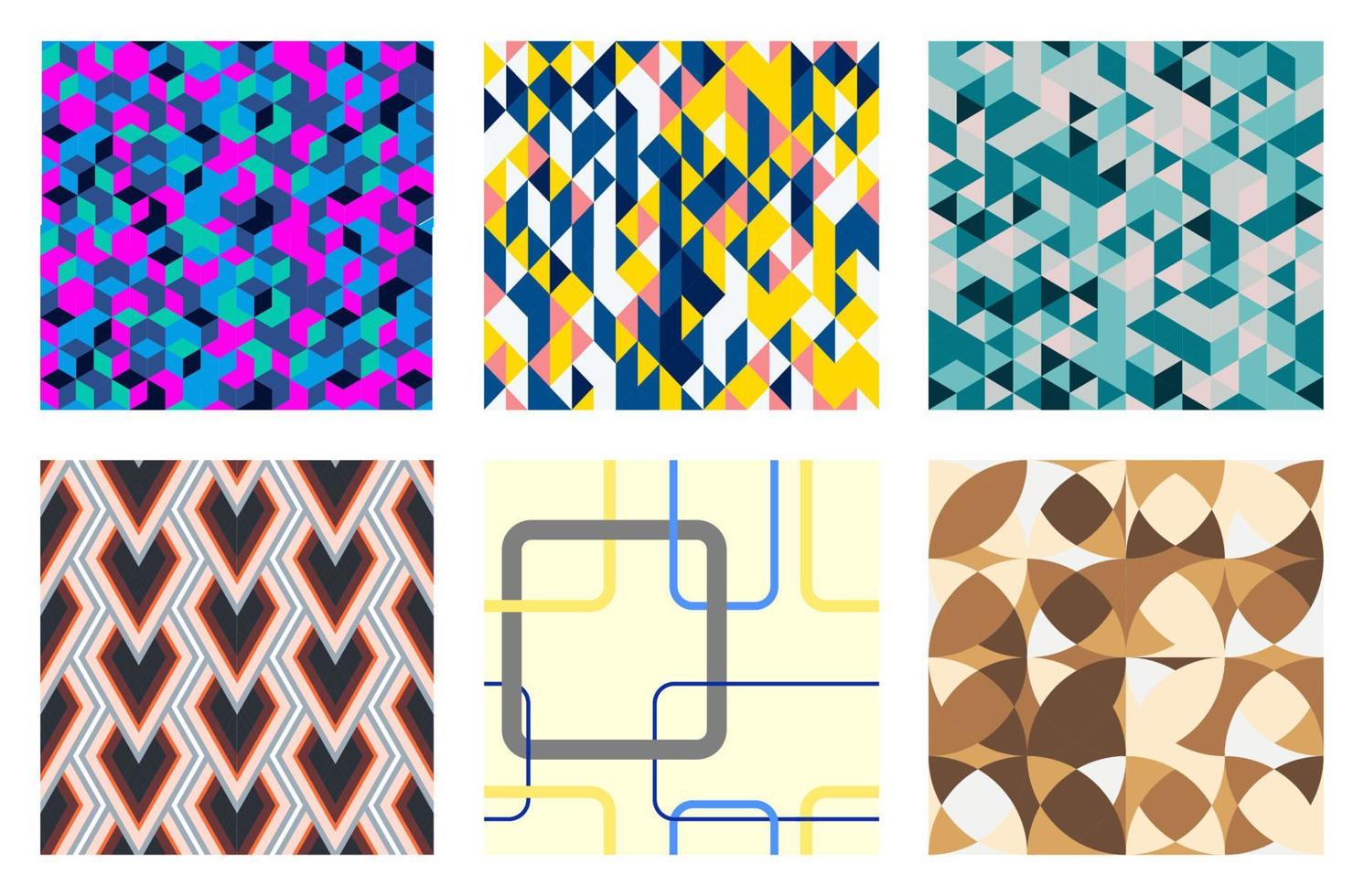 colección de vibrantes patrones geométricos sin fisuras. adecuado para fondos de pantalla, postales, sitios web, coberturas vector