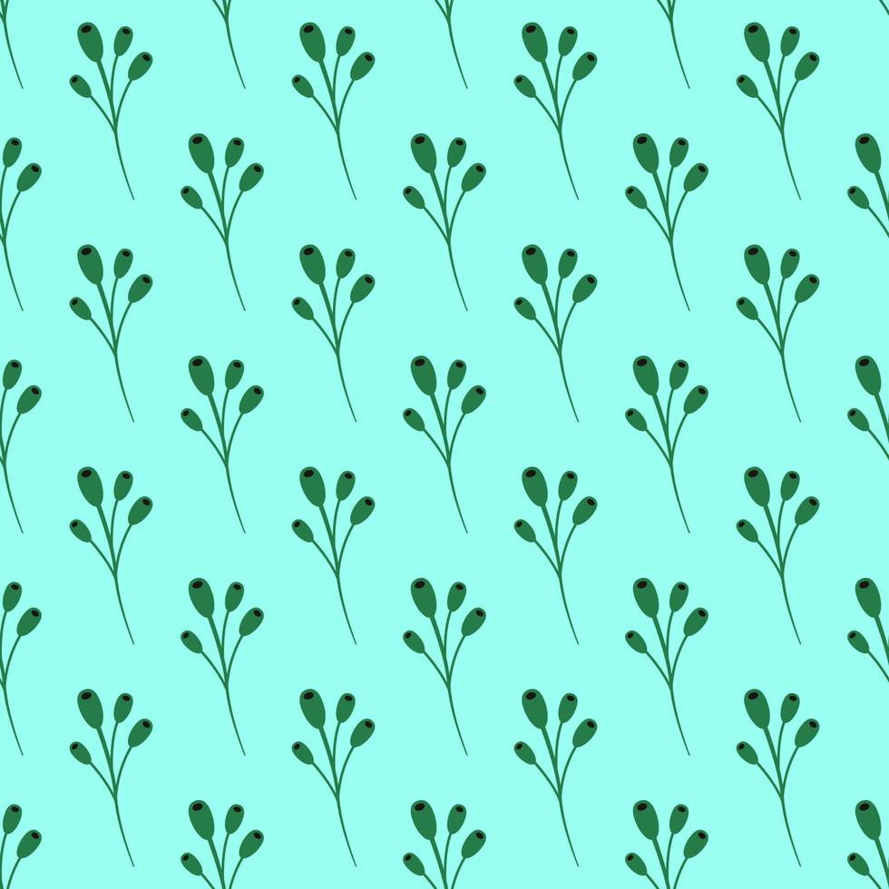 Vivid seamless pattern of green plant on light turquoise background. Perfect for covers, wrapper, package, postcards etc vector