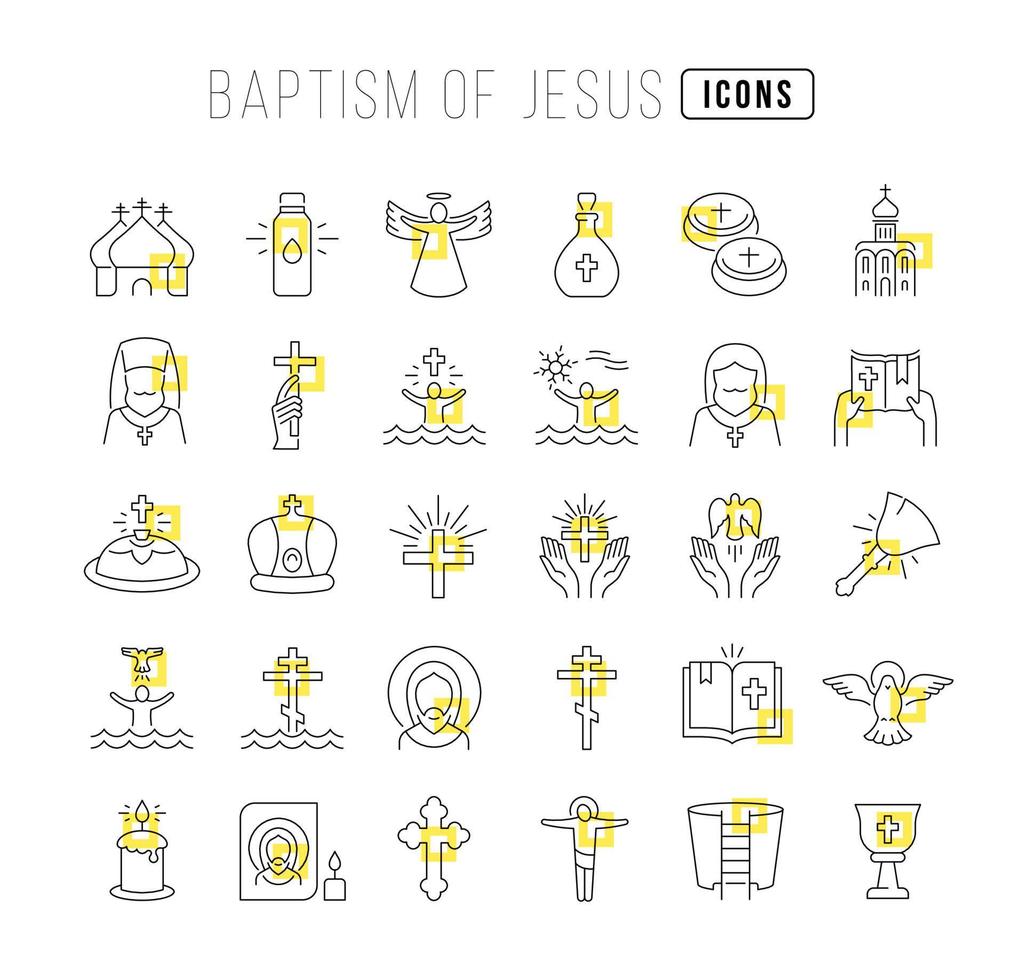 conjunto de iconos lineales del bautismo de jesús vector