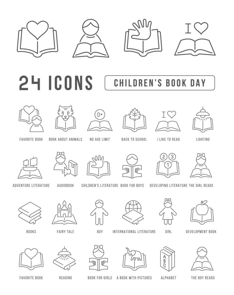 Vector Line Icons of Childrens Book Day