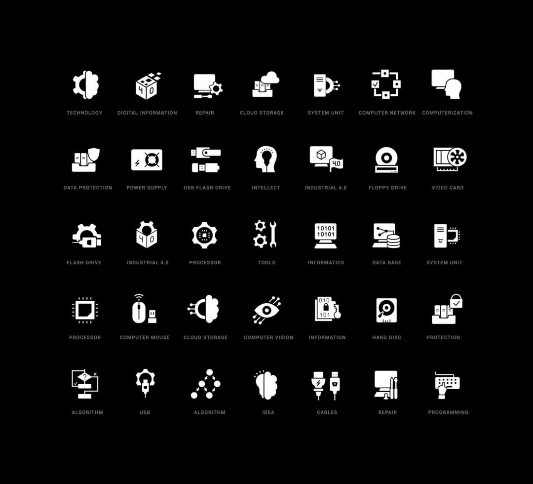 conjunto de iconos simples de informática vector